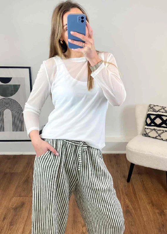 Weekend Bargains Await You Long Sleeve Mesh Top in White