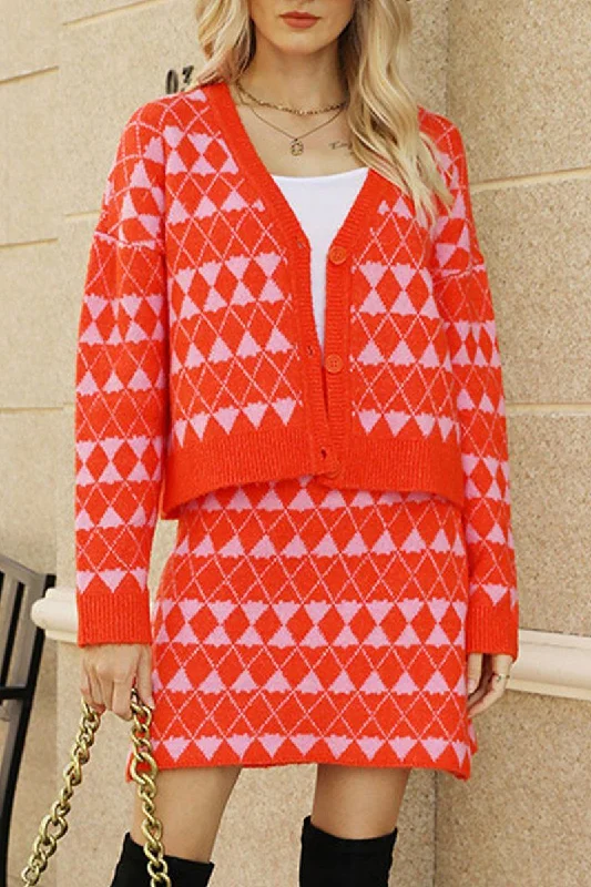 Crazy Savings WOMEN V NECK KNIT CARDIGAN AND SHORT SKIRT SET