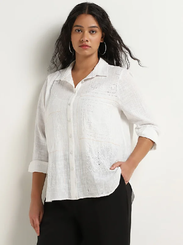 Take Action Gia White Embroidered Cotton Shirt