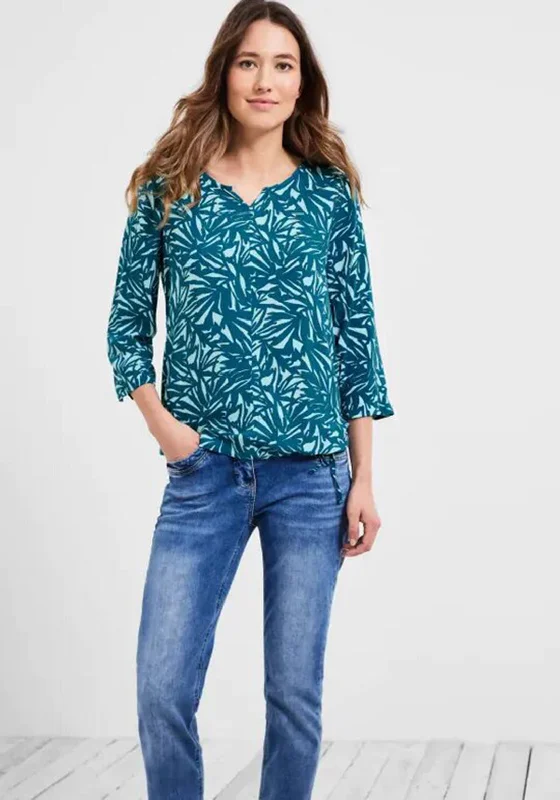 Price Cut Cecil Two-Tone Printed Blouse, Teal