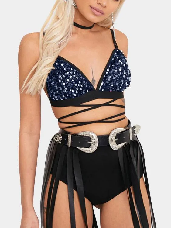 Deal Alert Custom Deep V Neck Backless Lace-Up Sequins Embellished Sleeveless Bodycon Hem Blue Camis Deal Alert Custom Deep V Neck Backless Lace-Up Sequins Embellished Sleeveless Bodycon Hem Blue Camis
