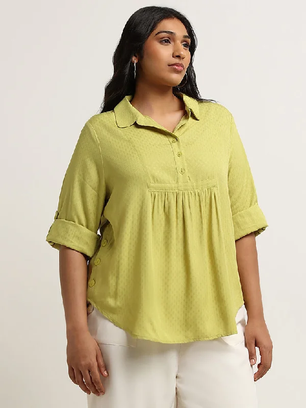 Amazing Value Gia Green Ribbed Collared Top