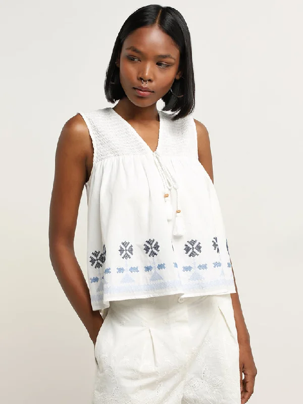 Sale Event Bombay Paisley Ivory Embroidered Cotton Top