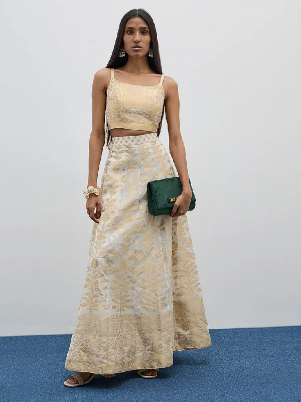 Weekend Deals to Brighten Your Day Vark Off-White Brocade Design Top