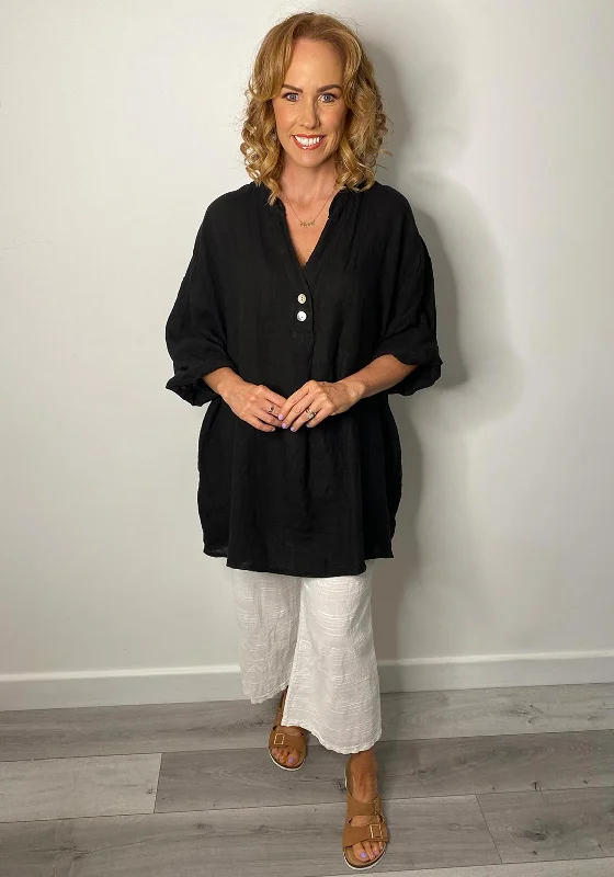 Early Bird Serafina Collection One Size Long Button Shirt, Black