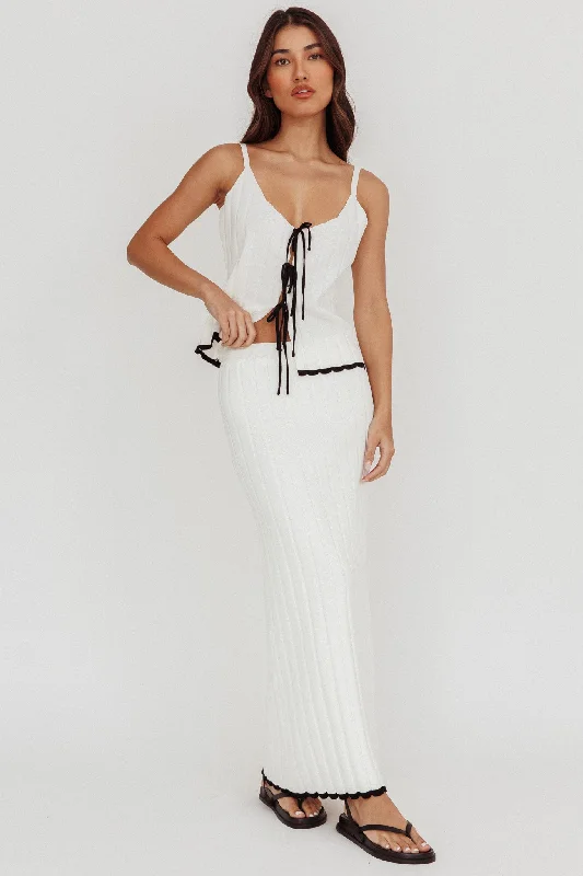 Grand Opening Sale Liloh Contrast Trim Ribbed Maxi Skirt White