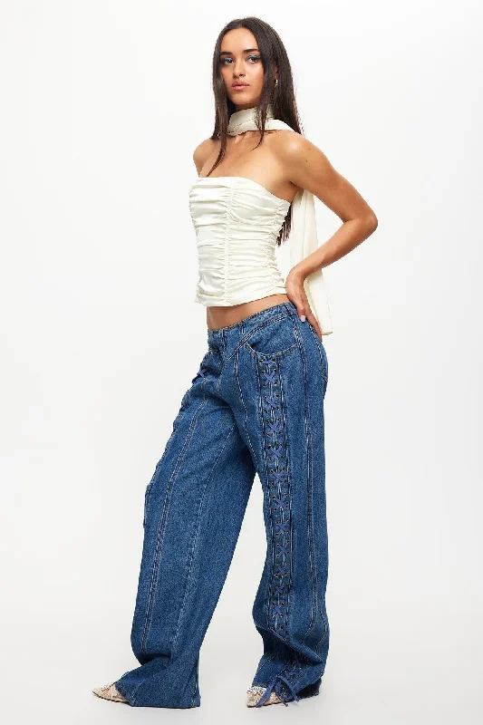 Weekend Bargains to Relish LIONESS Daydream Tie-Up Jeans Blue Denim