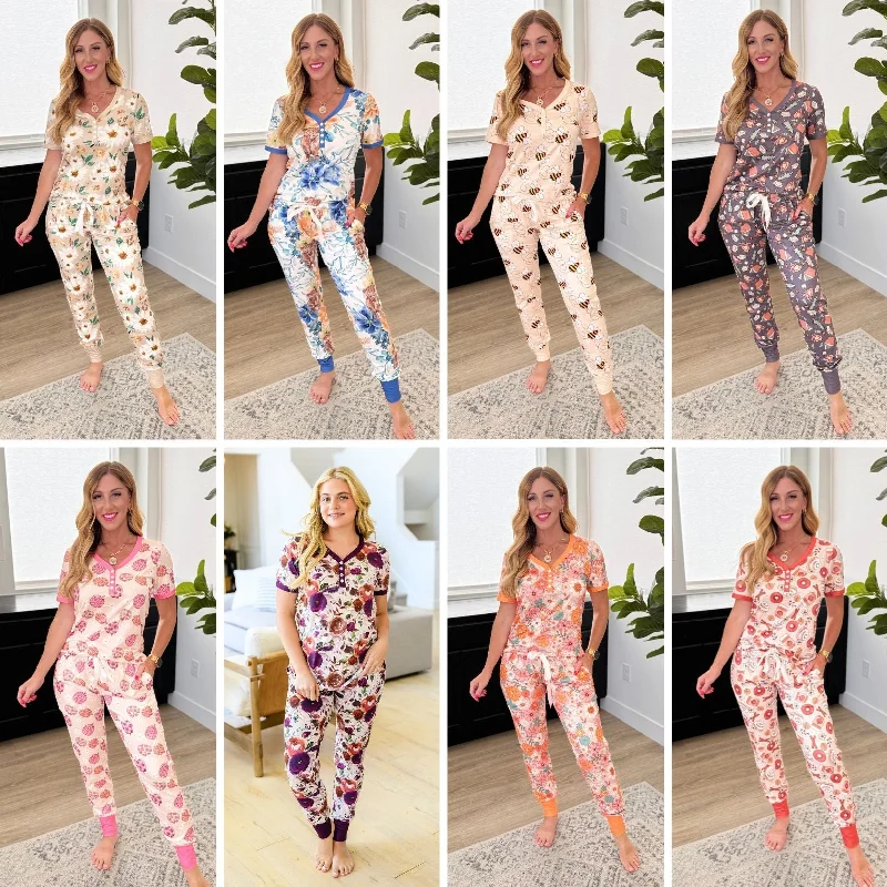 New Arrival PREORDER: Short Sleeve Jogger Pajama Set in Eight Prints