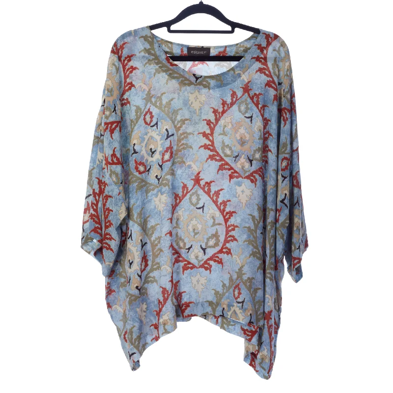 Time-Sensitive Eskander Silk Top Light Blue and Coral Abstract Silk Size 0