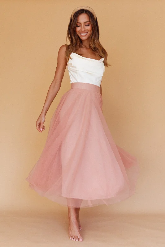 Discount Deals Jasmine Organza Mesh Elasticated Waist Midi Skirt Lipstick