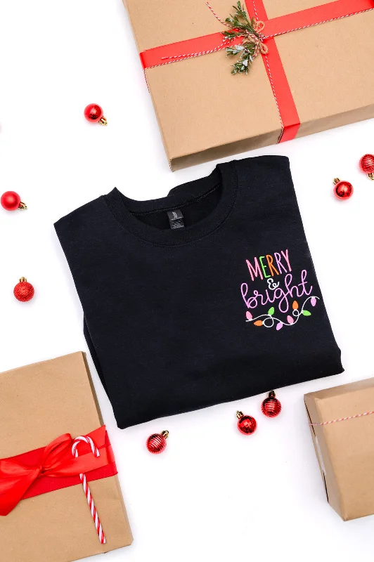Seasonal Clearance PREORDER: Merry & Bright Embroidered Sweatshirt in Black