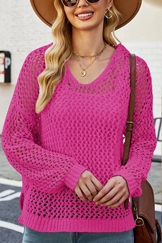 Best Seller WOMEN HOLLOW OUT KNIT HOODIE SWEATER