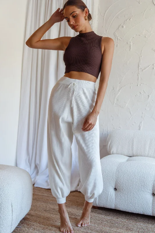 Major Savings New Soul Drawstring Ribbed Knit Jogger Pants White