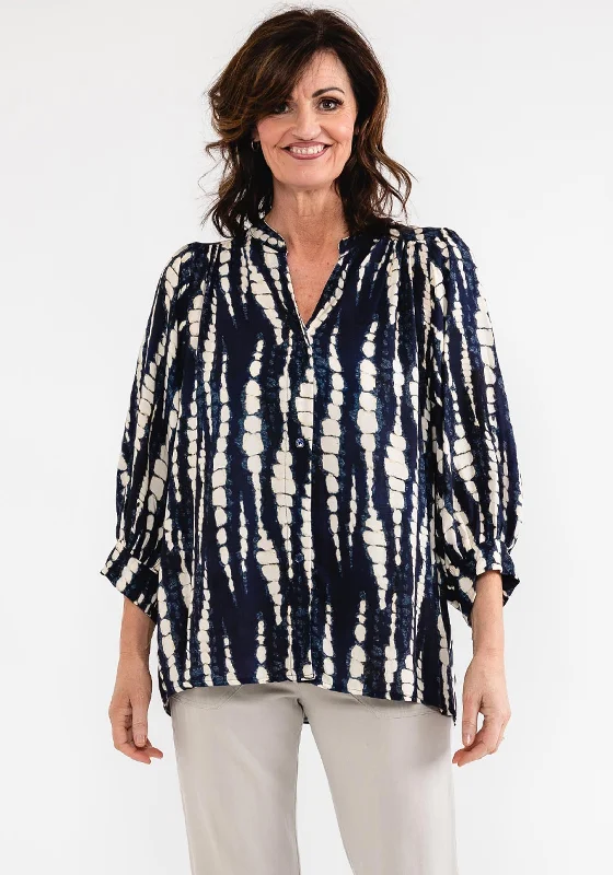 Clearance Sale d.e.c.k. by Decollage One Size Print Blouse, Navy