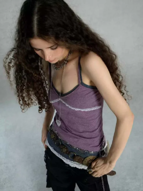 Hot Buy Mixed Color Knit Lace V-Neck Camisole [S0000009019]