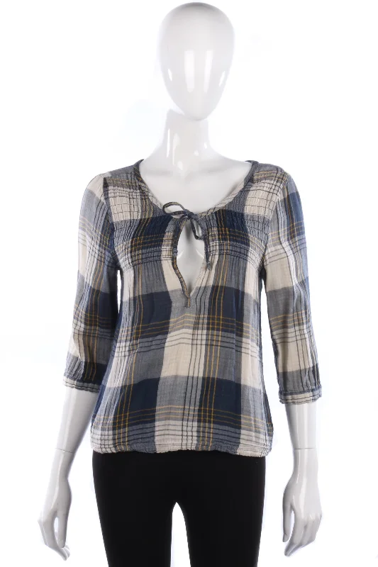 Amazing Value Hollister Cotton Folk Top Blue and Cream Check Size L
