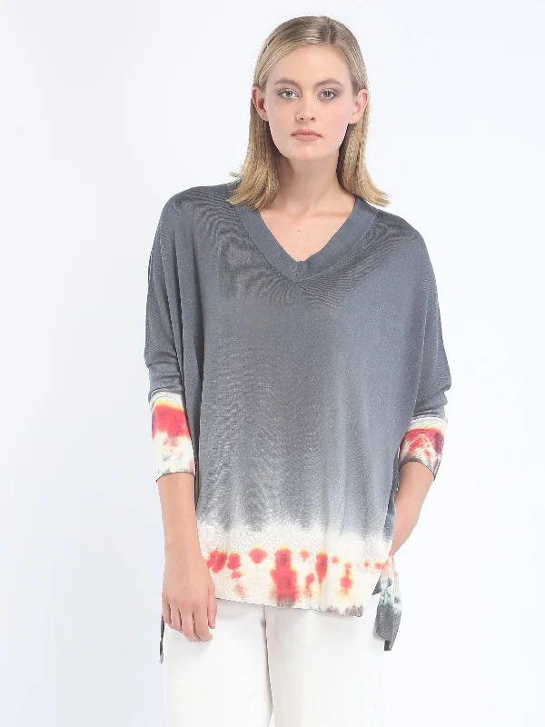 Massive Savings Hand Dyed Slouchy V neck Pullover