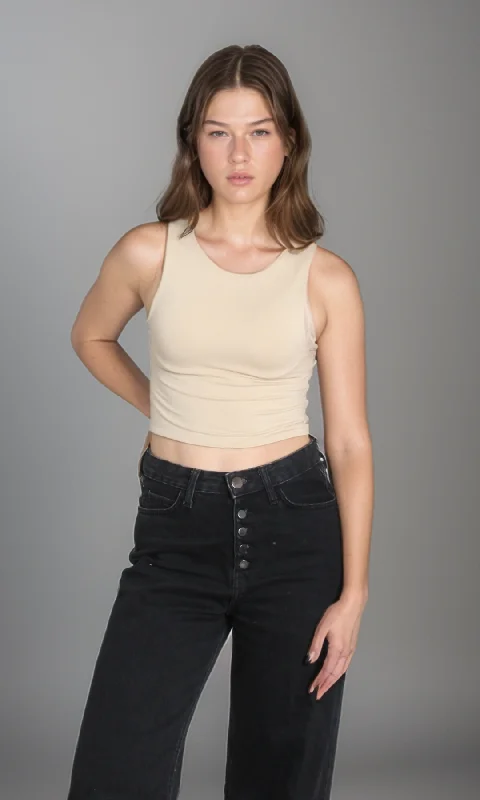 Weekend Deals That Dazzle Women Crop Tank Top (Beige)