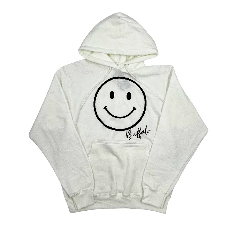 Weekend Deals to Make You Smile Smiley Face With Buffalo Wordmark White Hoodie
