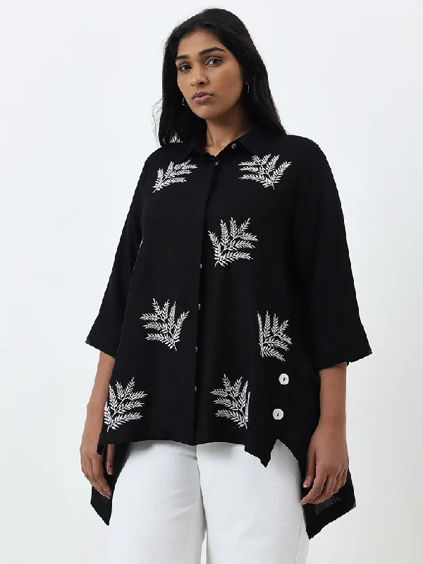 The Best Prices Gia Black Leaf Embroidered Shirt