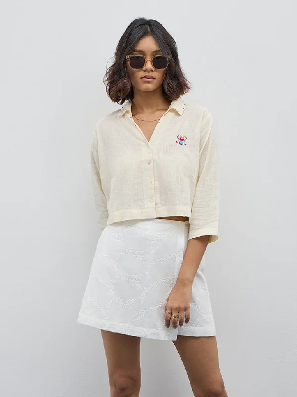 Final Clearance Bombay Paisley Cream Embroidered Cotton Shirt
