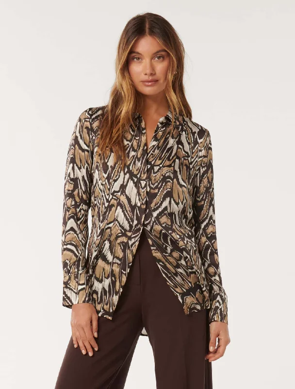 Deal Alert Lila Longline Printed Satin Shirt