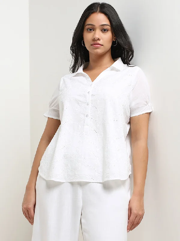 Special Price Gia White Floral Embroidered Cotton Blouse