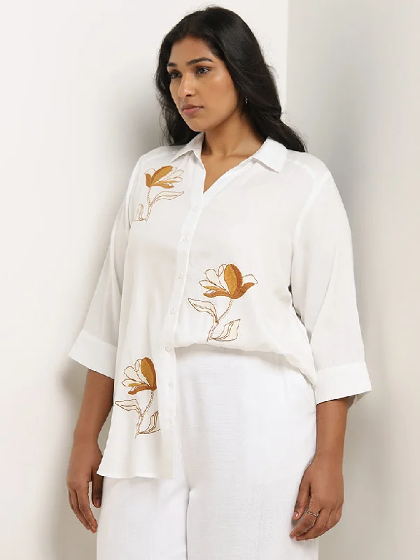 Hot Buy Gia White Floral Embroidered Shirt