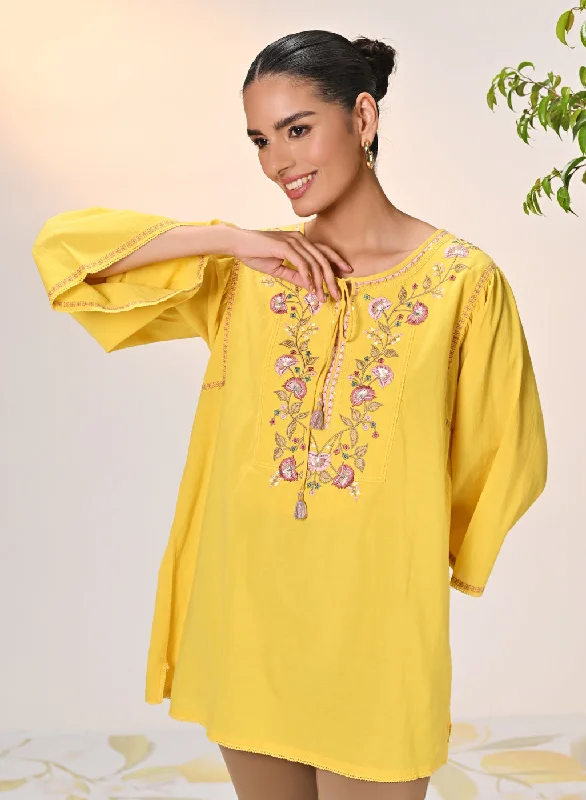 Shop and Save Elnaz Yellow Embroidered Top for Women