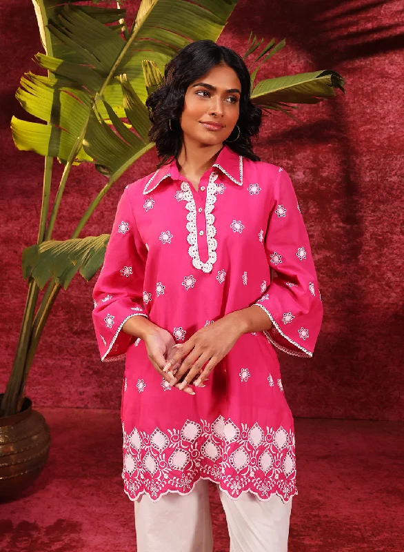 Half Price Kashni Fuchsia Embroidered Schiffli Top for
Women