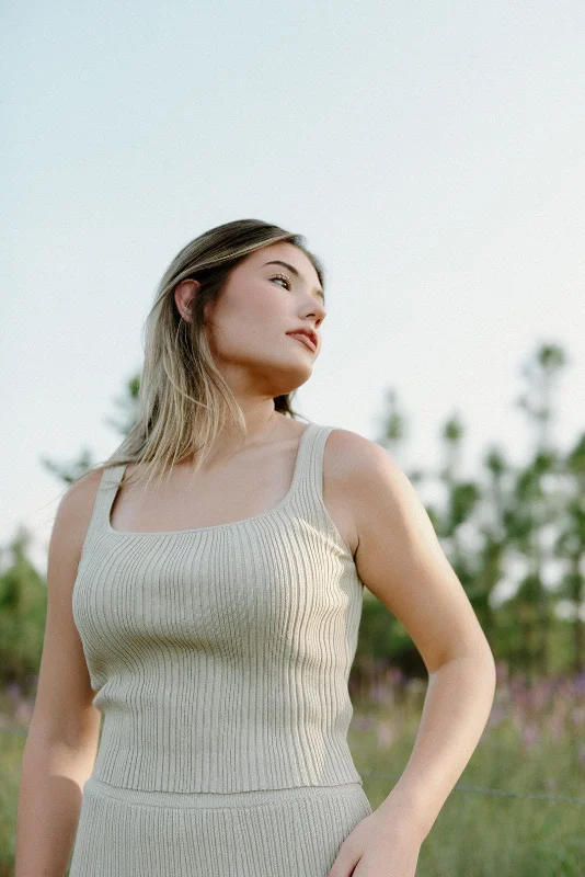 Weekend Deals That Excite Sage Knit Set Square Neck Tank Top