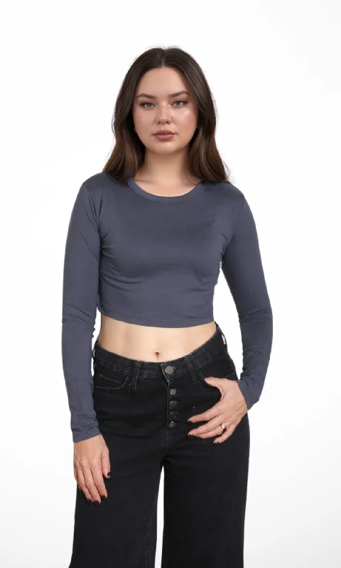 Weekend Bargains Galore [ORIGINAL]Women Cropped Top Long Sleeve (Dark Grey)