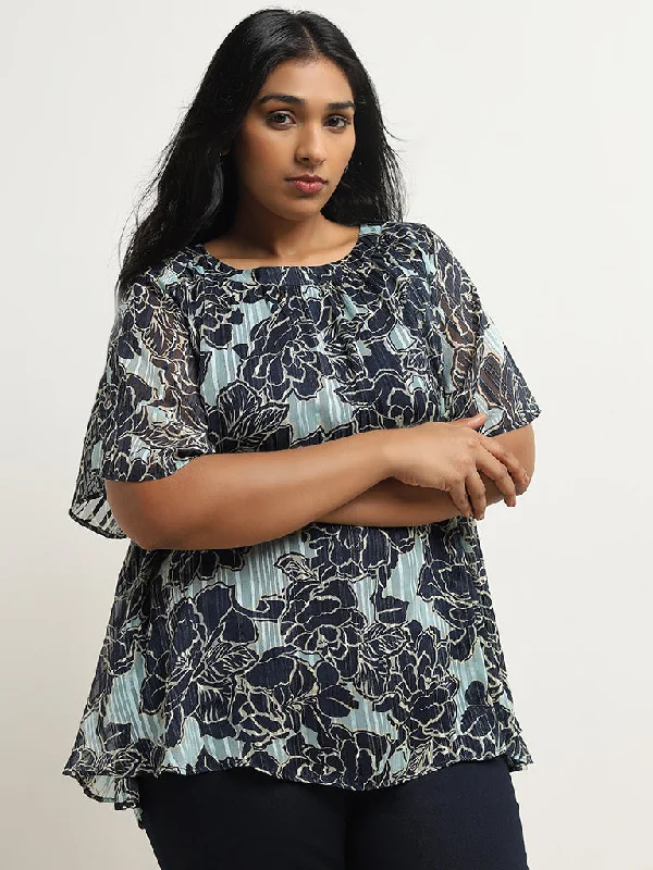 Sale Event Gia Teal Floral Printed Blouse