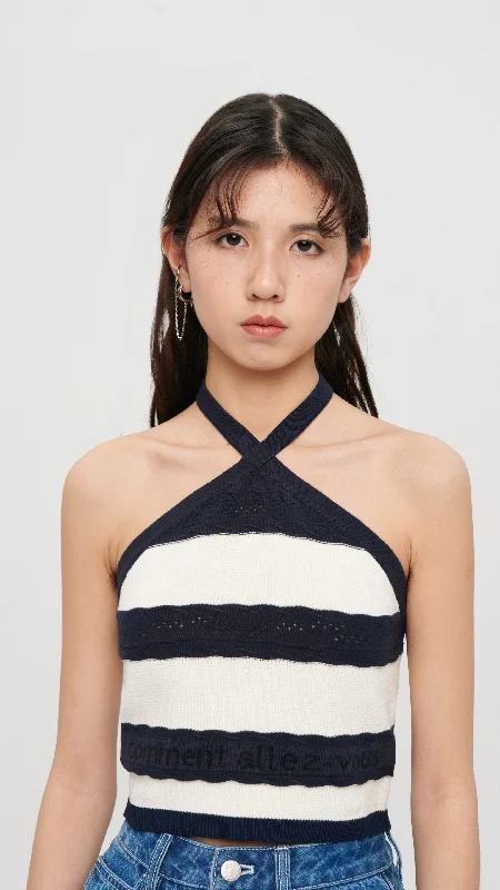 Steals and Deals Stripe Knitted Halter Neck Vest Top