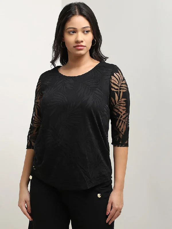 Discount Mania Gia Black Leaf Design Top