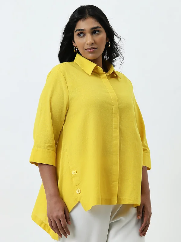 Weekend Savings Spectacular Gia Yellow Flared Cotton Blend Shirt