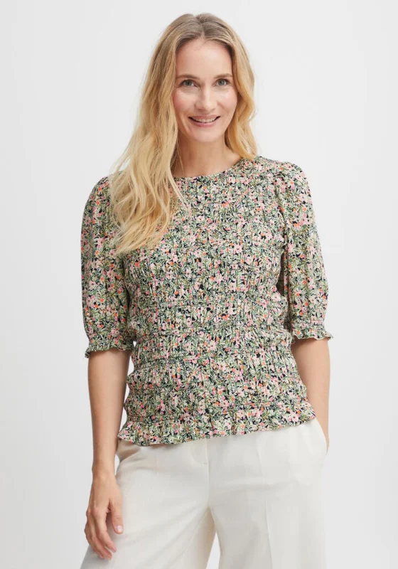 Deal Alert Fransa Flower Print Tiered Blouse, Camellia Rose
