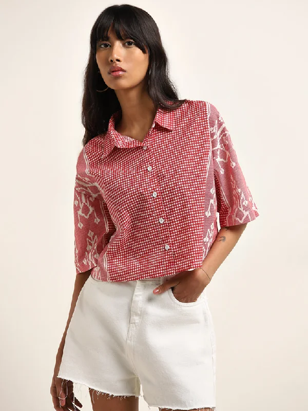 Markdowns Bombay Paisley Red Ikat Printed Cotton Shirt