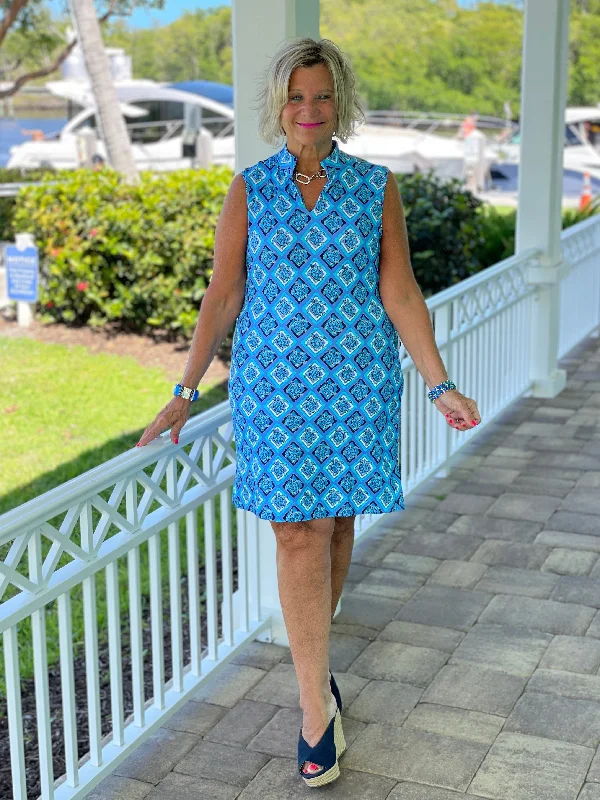 Super Deal BAHAMA BLUE TURTLE COLLAR DRESS