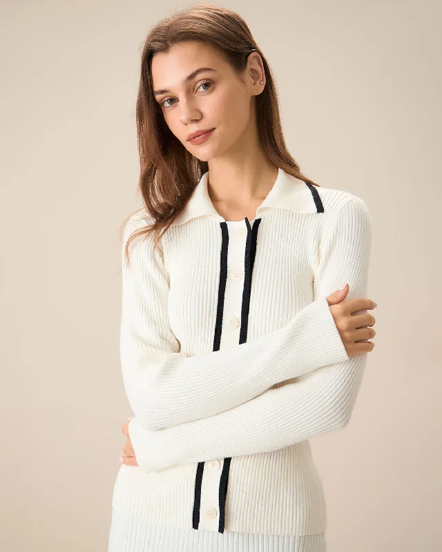 Final Offer Women's Beige Contrasting Single-Breasted Cardigan