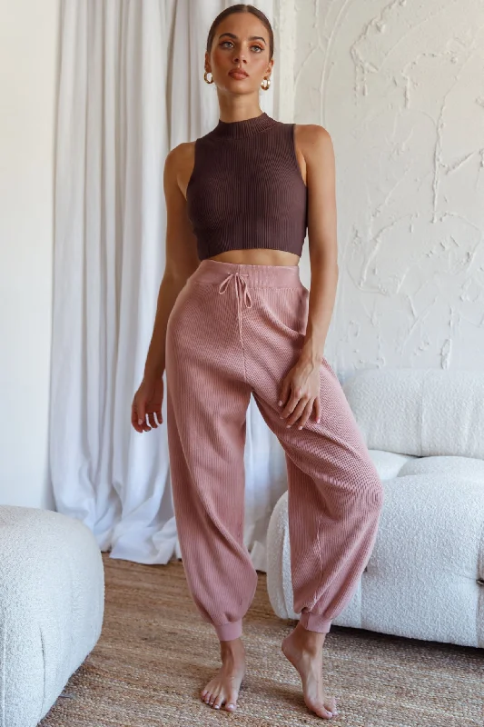 Extra Savings New Soul Drawstring Ribbed Knit Jogger Pants Blush