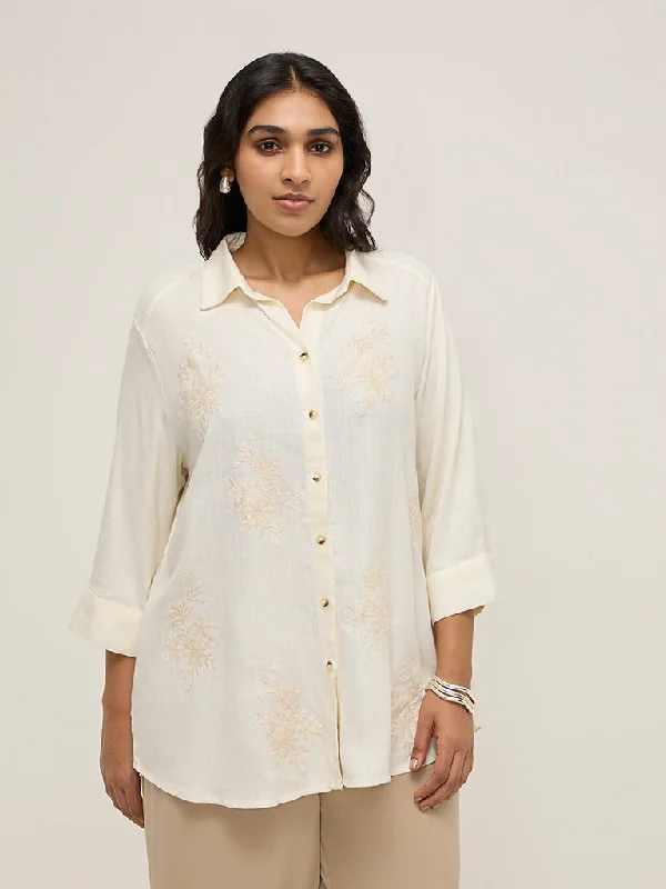 Big Discounts Gia Off-White Floral Embroidered Shirt