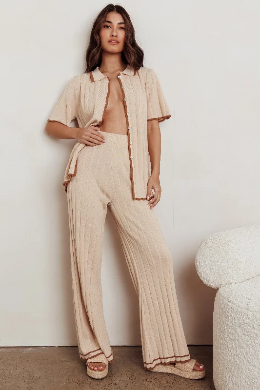 Unmissable Sale Liloh Contrast Ribbed Wide Leg Pant Beige