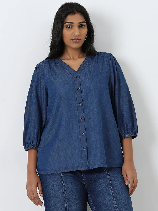 Final Clearance Gia Blue Solid Blouse