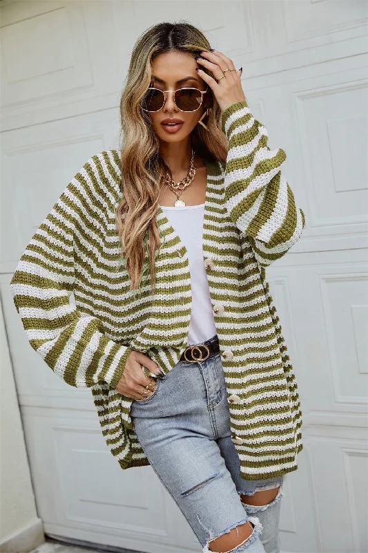 The Best Prices Striped Button Up Long Sleeve Cardigan