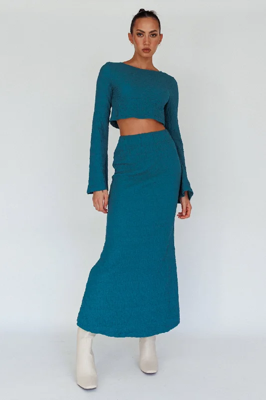 Weekend Special Treasures Textured Midi Skirt Teal