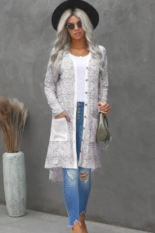 New Deals Striped Leopard Patchwork Duster Cardigan with Pockets