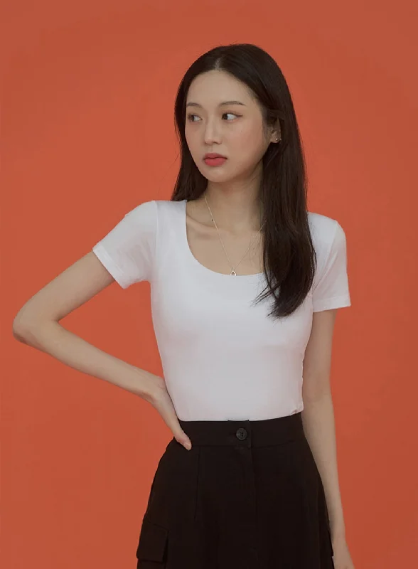 Great Deals Square Neck Slim Fit Short Sleeve T Shirt CM5