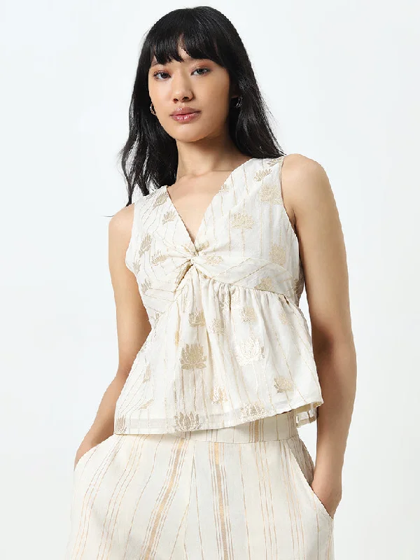 Deal of the Day Bombay Paisley Off-White Floral Embroidered Top