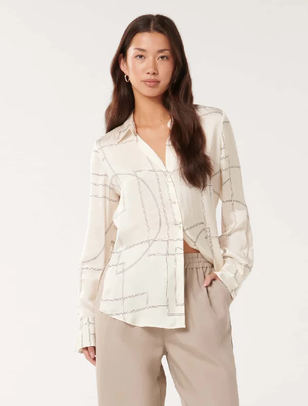 Price Slash Harvey Notched Neck Satin Shirt